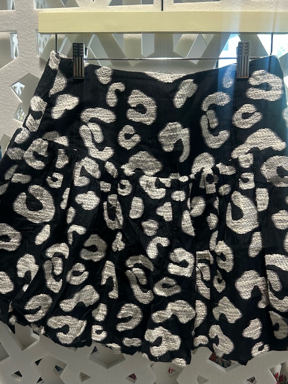 HUNTER BELL Black and Silver Animal-Print Flared Mini Skirt